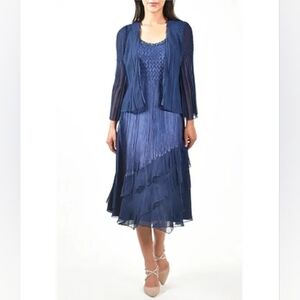 Komarov 2 piece dress and jacket set lavender blue ombré Size Small